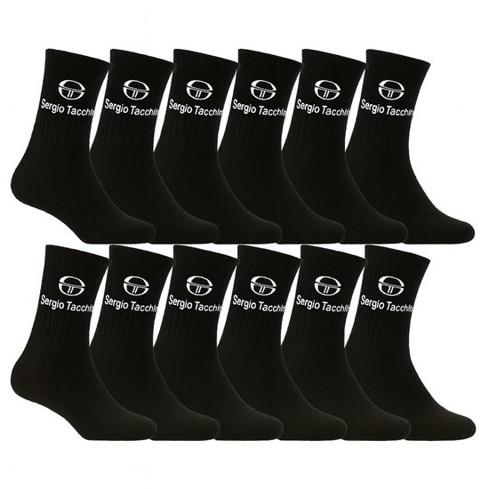 Chaussettes de sport unisexes Sergio Tacchini, 12 paires, noires, pointures 39-42