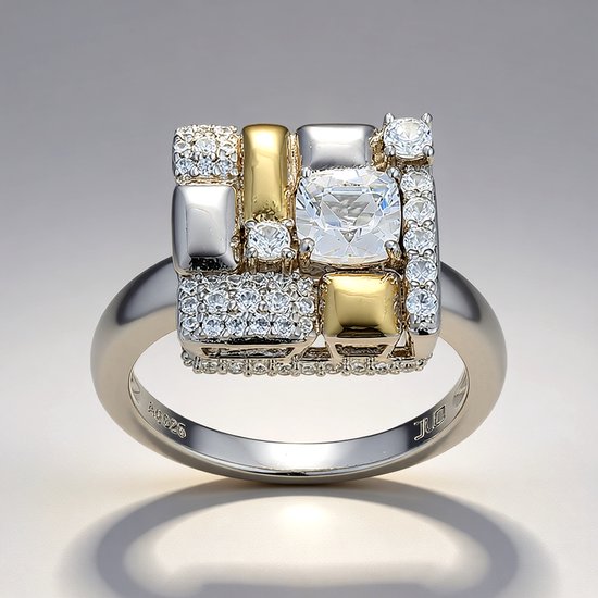 Cavill – Bague en argent – Argent sterling 925 – Topaze blanche 0,499 ct coussin antique – Zircone nigériane pavé – Bijou statement élégant Taille 16