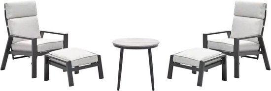 Chaise longue réglable Max + repose-pieds et table d&rsquo;appoint – Carbone/Sable – 5 pièces