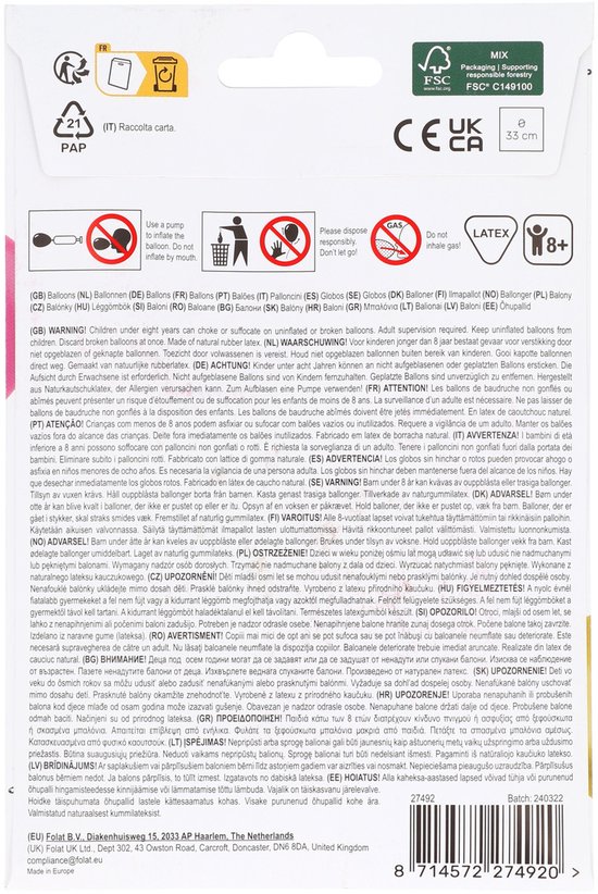 Ballons en latex – Pretty Princess – 33 cm – Lot de 6