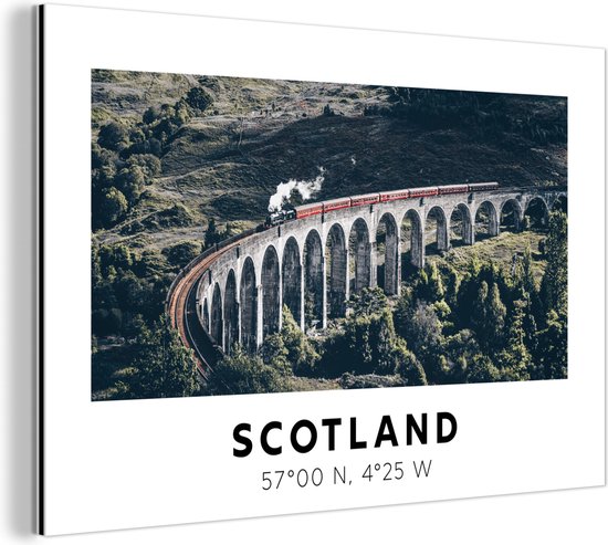 Décoration murale Métal – Peinture Aluminium Industriel – Ecosse – Train – Vintage – Pont – 150×100 cm – Dibond – Photo sur aluminium – Décoration murale industrielle – Pour le salon/chambre