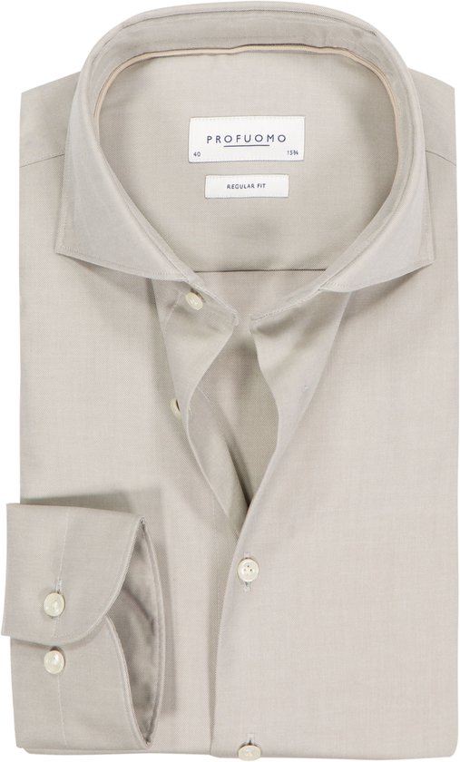 Chemise homme Profuomo regular fit – sergé – beige – Infroissable – Taille de col : 45