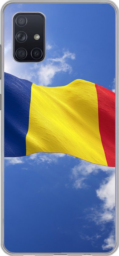 Coque Samsung Galaxy A71 – Le drapeau de la Roumanie flotte dans le ciel – Coque en Siliconen pour téléphone
