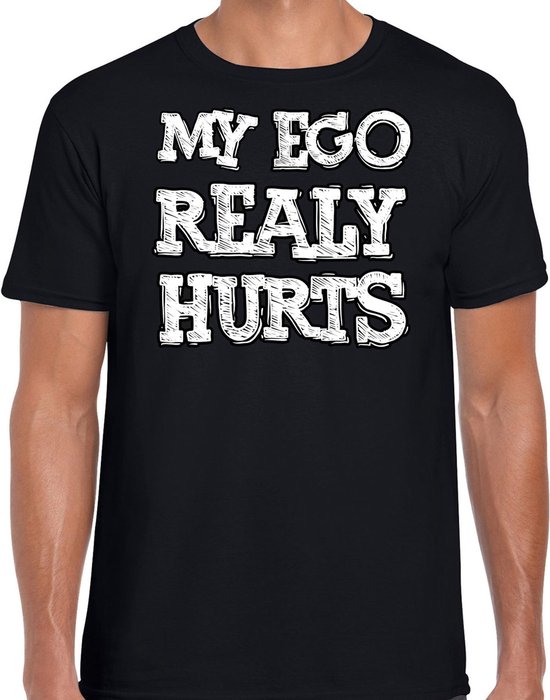 Bellatio Decorations T-shirt Wrong party hommes – Mon ego fait vraiment mal – noir – lettres à la craie – carnaval L