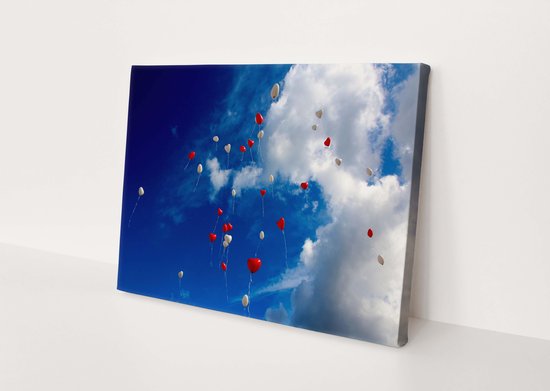 Ballons coeurs | Tissu en toile | Décoration murale | 30 cm x 20 cm | Peinture | Photo sur toile