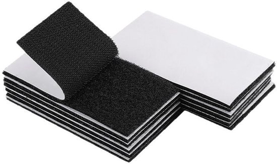 Bande auto-agrippante carrée de 2 x 8 cm – lot de 12 – bande de fixation auto-adhésive pour intérieur et extérieur – pas de trous ni de vis nécessaires, noir