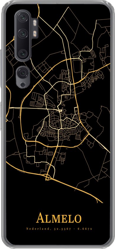 Coque Xiaomi Mi Note 10 – Almelo – Carte – Or – Zwart – Coque de téléphone en Siliconen