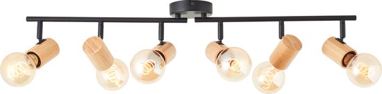 Brilliant Spot Kerry 6-flammes noir/bois métal/bambou 6x A60, E27, 40 W, adapté à une lampe normale (non incluse)