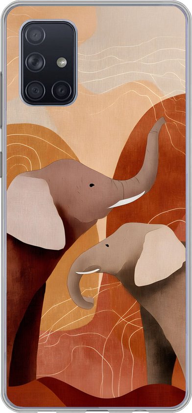 Coque de téléphone compatible avec Samsung Galaxy A51 – Éléphants – Oranje – Abstrait – Coque en Siliconen