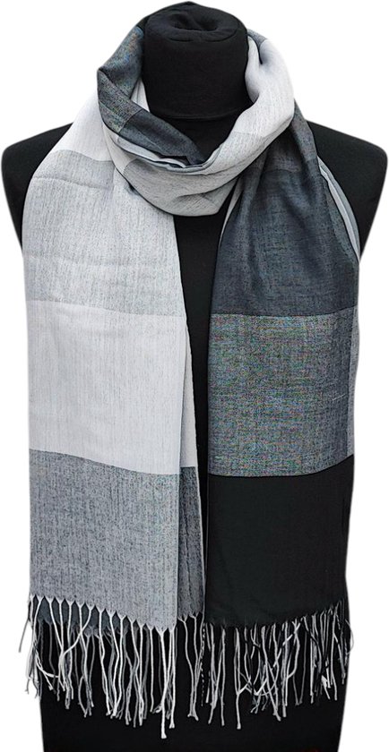 Écharpe Longue Fine – À Carreaux – Zwart/ Wit – 190 x 70 cm (223)
