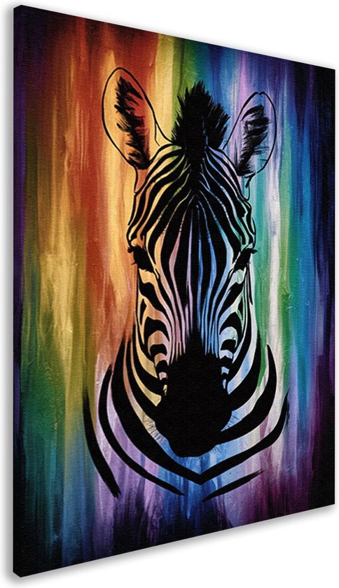 Décoration murale Zebra – Tableau Animaux – Peintures toile Arc-en-ciel – Tableau Vintage – Peintures sur toile – Toile décoration salon 40×60 cm