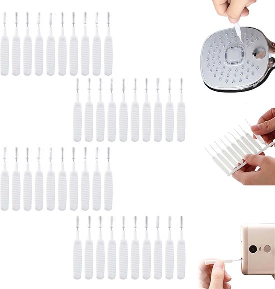 Brosse de nettoyage de pommeau de douche améliorée – brosse anti-obstruction pour les ouvertures – petite brosse de nettoyage pour pommeau de douche – brosses de nettoyage multifonctions pour pommeau de douche – lot de 40