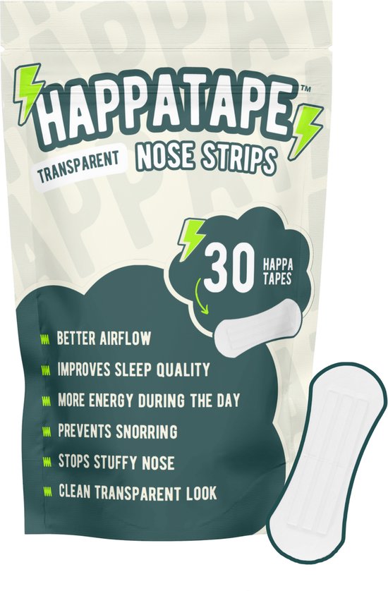 Bandes nasales transparentes HappaTape™ V2 Klein (S) – Respirez plus librement – ​​Colle invisible et puissant – Anti-ronflement – ​​30 pièces – 1 mois