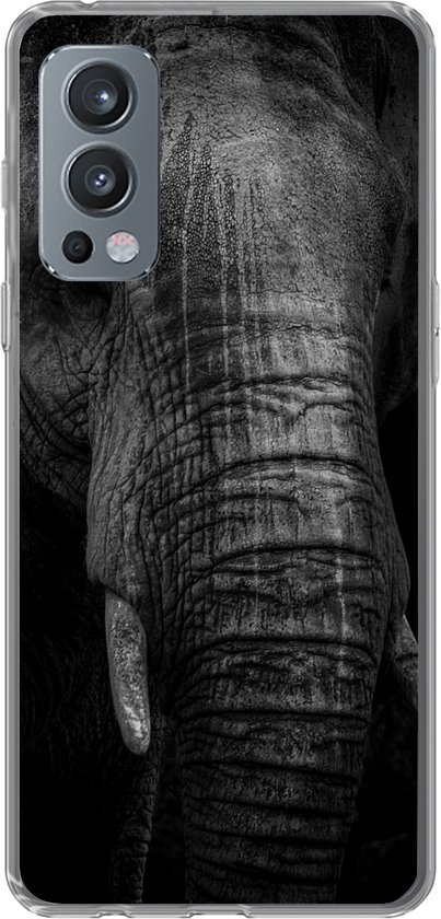 Coque OnePlus Nord 2 5G – Éléphant sur fond noir en noir et blanc – Siliconen