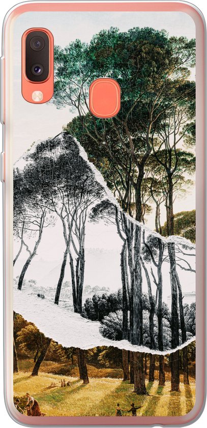 Coque Samsung Galaxy A20e – Pins parasols paysage italien – Art – Hendrik Voogd – Peinture – Zwart et blanc – Maîtres anciens – Coque en Siliconen pour téléphone