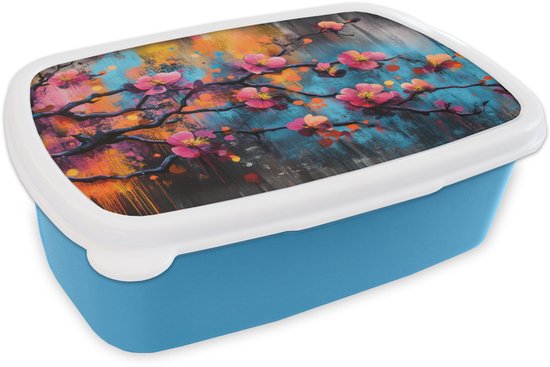 Boîte à lunch bleu – Lunchbox Fleurs – Branches – Abstrait – Rose – Boîte à lunch 18x12x6 cm