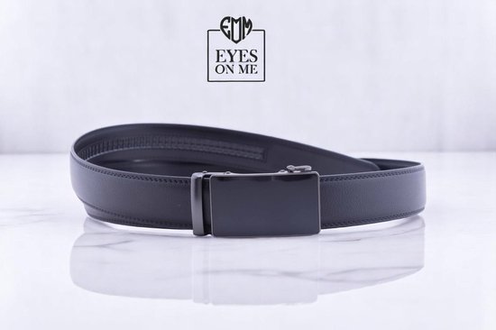 Ceinture homme en cuir noir sans trous et avec boucle automatique (Modèle N255)