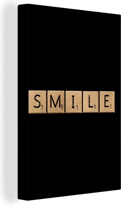 Citation Scrabble Smile sur fond noir 80×120 cm – Tirage photo sur toile (Décoration murale salon / chambre)