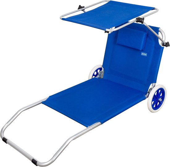 Chaise de plage à roulettes et parasol – Blauw, 67 x 117 x 89 cm, Max. Chaise de plage 110 kg