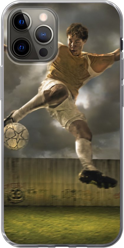 Coque iPhone 12 Pro – Une illustration d&rsquo;un joueur de football frappant le ballon – Garçons – Garçon – Kids – Coque de téléphone en Siliconen
