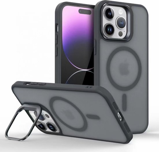 Coque arrière compatible avec MagSafe Convient pour : iPhone 15 Pro – Support d&rsquo;appareil photo intégré – Coque de protection antichoc – Zwart