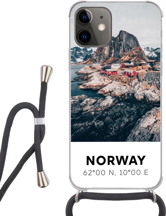 Coque avec cordon iPhone 12 Mini – Norvège – Water – Montagnes – Siliconen – Bandoulière – Coque arrière avec cordon – Coque pour téléphone avec cordon – Coque avec corde
