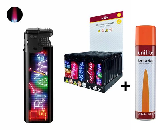 Briquet Turbo couleur néon – brûleurs Unilite – plateau de 50 briquets tempête de vent – rechargeable