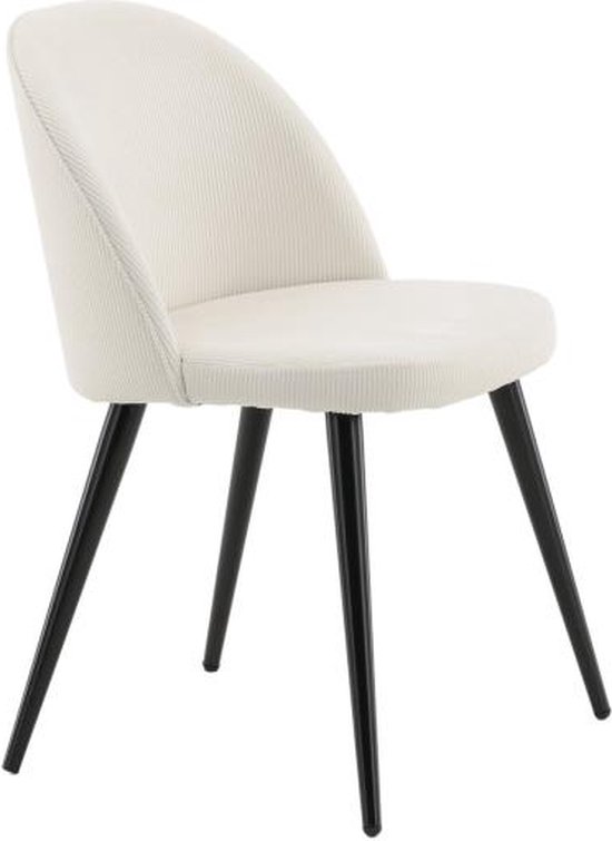 Chaise de salle à manger Zako – tissu côtelé – blanc