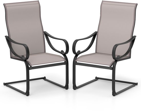 Chaises de jardin COSTWAY, lot de 2, chaises cantilever à dossier haut avec assise en filet, chaises de patio, chaises à bascule, chaises d&rsquo;extérieur pour jardin, véranda, piscine