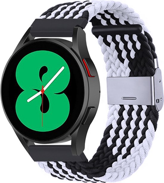 Bracelet By Qubix 22 mm en nylon tressé, Zwart et blanc, compatible avec les montres Huawei Watch GT, GT Runner, GT2 46 mm, GT 2E, GT 3 46 mm, GT 3 Pro 46 mm, GT 4 46 mm, GT 5 (Pro) 46 mm, Watch 3, Watch 3 Pro et Watch 4.