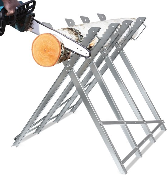 Chevalet de sciage en métal, chevalet de sciage en bois, sciage du bois, cadre de scie, pliable, fendeur de bois, support de scie à bois de chauffage, aide au sciage, support de scie à bois avec poignées pour hache, tronçonneuses 150 kg