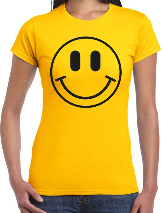 Bellatio Decorations Chemise de Déguisement Dames – Smiley – Jaune – Carnaval – Bad party – Vêtements de Fête XS
