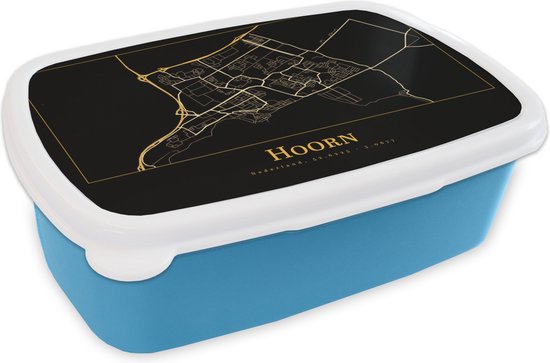 Boîte à lunch Blauw – Boîte à lunch – Boîte à pain – Carte – Corne – Zwart – Or – 18x12x6 cm – Enfants – Garçon – Cadeau Sinterklaas – Distribution de cadeaux pour enfants – Cadeaux chaussures Sinterklaas