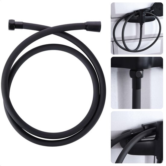 Cheqo® Flexible de douche noir flexible 150 cm – Économie d&rsquo;eau – Plastique – Accessoire de Douche