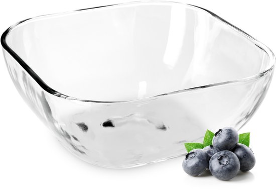 Bol en Verres KADAX, bol à fruits carré en verre robuste, saladier en 3 tailles différentes, bol en verre lavable au lave-vaisselle, bol à collation transparent pour fruits (13,5 cm, 1 pièce)