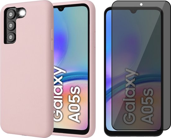 Coque adaptée pour Samsung Galaxy A05s – Protecteur d&rsquo;écran de confidentialité en Glas à couverture complète – Coque arrière mate Rose