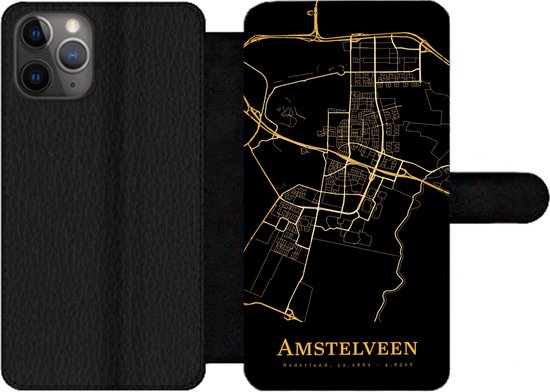 Étui pour téléphone Bookcase iPhone 11 Pro – Amstelveen – Plan de la ville – Or – Avec compartiments – Étui portefeuille avec fermeture magnétique