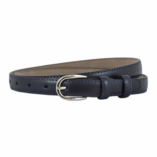 Ceinture pour Femme Houtkamp Étroite en Cuir 2 cm – Ceinture de Taille & Pantalon Bombée | Élégant | Blauw – Longueur totale 130 cm / Riemmaat 115