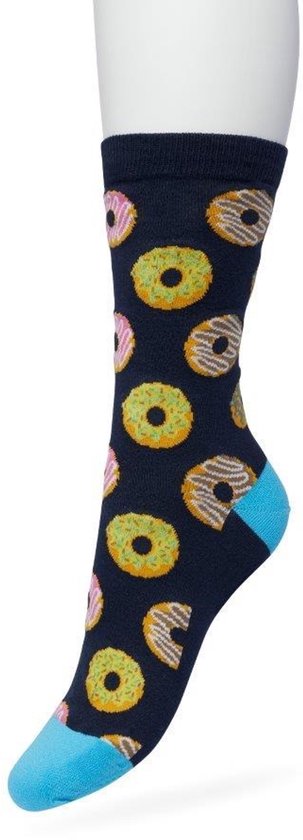 Bonnie Doon Chaussettes Femme avec Imprimé Donuts Taille Thema Blauw Foncé – Chaussettes à Thème – Donut – Chaussettes Cadeaux – Katoen Doux avec Couture Lisse – Confortable – Cadeau Perfect – Iris Noir – BT991122