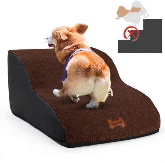 CALIYO Escalier pour chien – Escalier pour chien 2 marches – 40x55x26 cm – Petit escalier pour chien – Rampe pour chien – Marchepied pour chien – Mousse – Marron