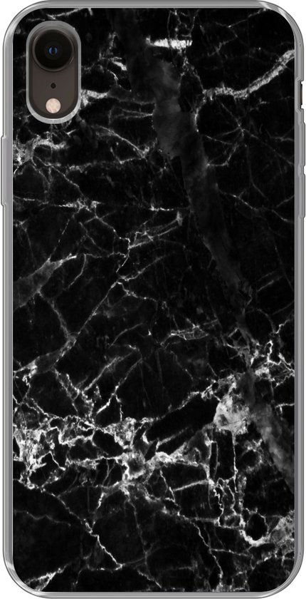 Coque iPhone XR – Marbre – Pierre – Zwart – Siliconen