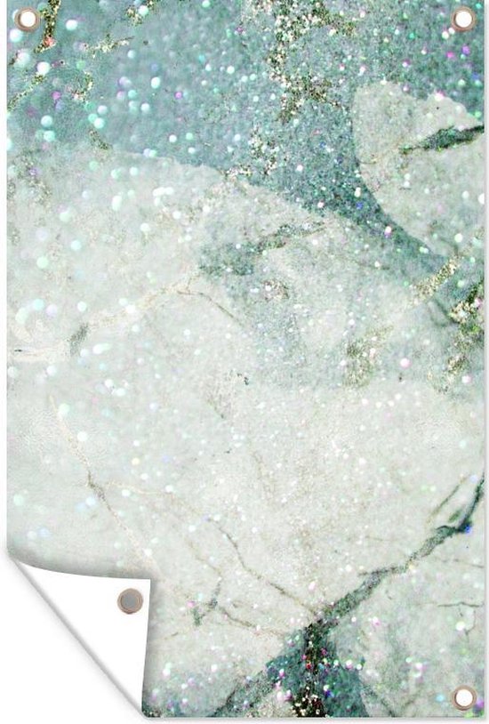 Décoration de jardin Marbre – Glitter – Vert – 40×60 cm – Poster jardin – Tissu jardin – Poster extérieur