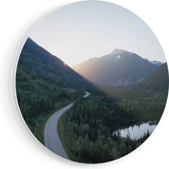 Cercle mural Artaza Forex, paysage de route à travers les Montagnes – 50 x 50 cm – Klein – Cercle mural – Peinture ronde – Décoration murale