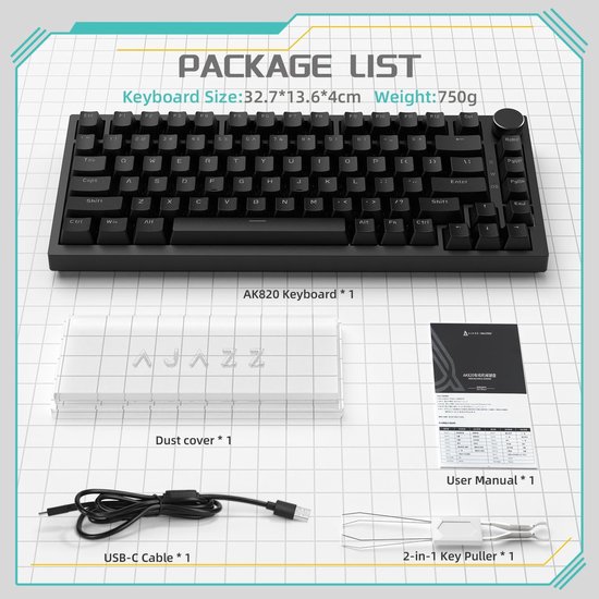 Clavier mécanique avec bouton, disposition ANSI à 75 %, clavier de jeu à 81 touches, remplaçable à chaud, commutateurs rouges, rétroéclairage blanc glace, USB-C pour PC, Mac, PS5 et Xbox