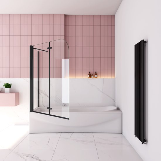 Badwanden Badwand met 2 delig inklapbaar deur 90×140 cm en een zijwand 70cm ,6 mm helder EasyClean veiligheidsglas，mat zwarte profiel