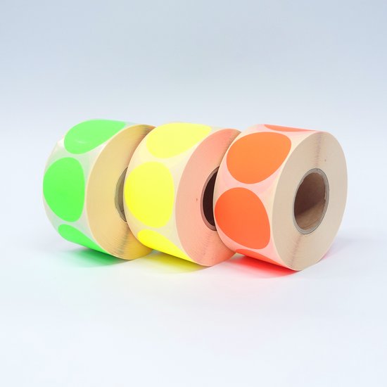 Autocollants Blanco op rol 50 mm – 3 couleurs – 1000 étiquettes par rouleau – rouge, jaune, vert