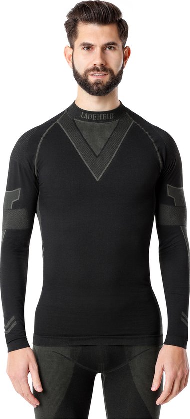 Ladeheid Thermoshirt – Thermo ondergoed – Heren – Thermokleding – Longsleeve – Zwart/Kaki – XL – LA-LA40-MEN-Top