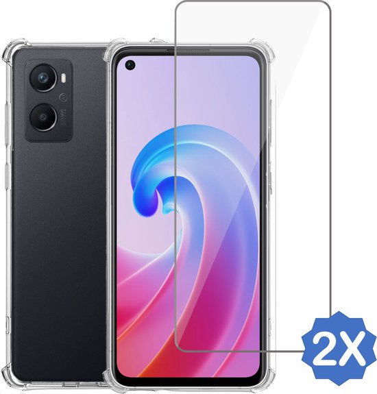 Coque OPPO A96 + 2x Protecteur d&rsquo;écran OPPO A96 – Coque en Glas trempé – Coque antichoc – Transparente