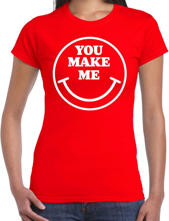 Bellatio Decorations Chemise de Déguisement Dames – Tu Me Fais – Smiley – Rouge – Carnaval – Bad party – Fête S