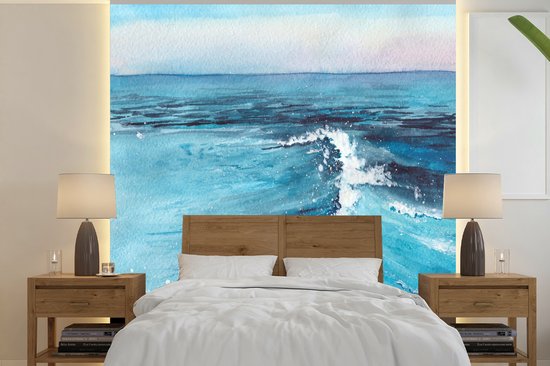 Behang – Fotobehang Zee – Golf – Waterverf – Breedte 220 cm x hoogte 220 cm